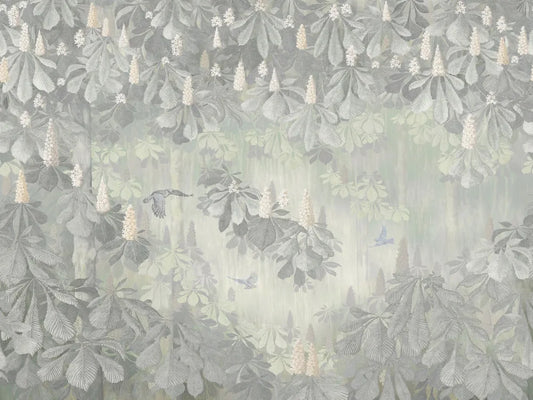 Flowering chestnut tree in the fog