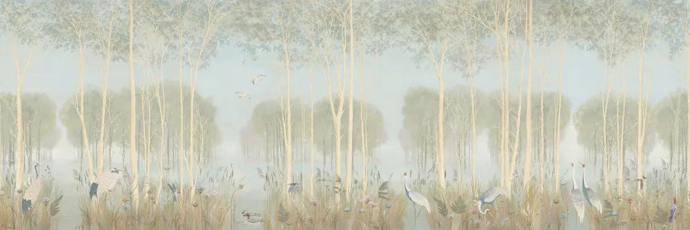 Storks in a beautiful forest