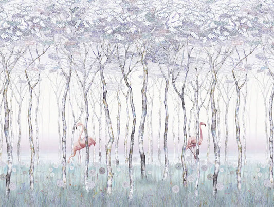 Flamingos in summer forest