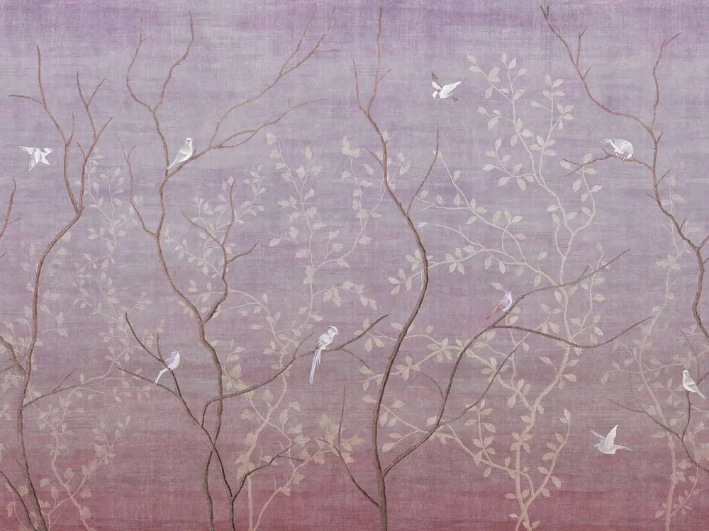Birds on branches at sunset