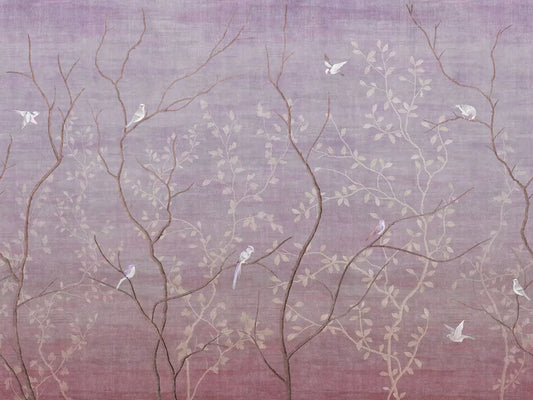 Birds on branches at sunset