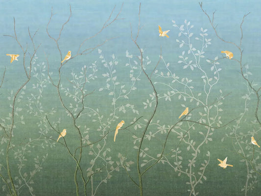 Birds on branches in the evening