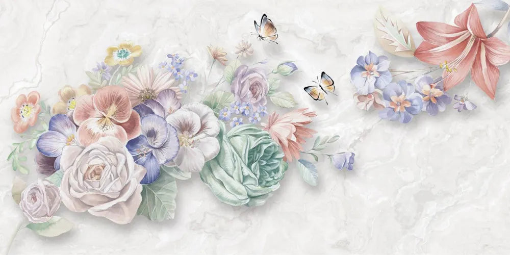 3D hand drawn flowers on marble