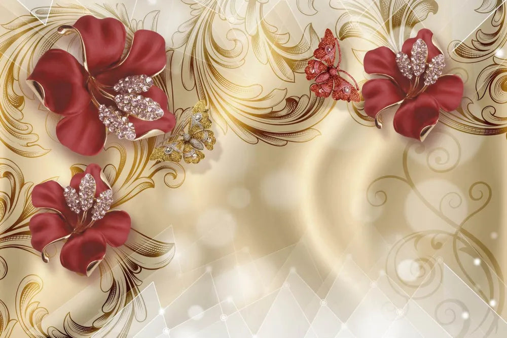 Red jeweled flowers 3D