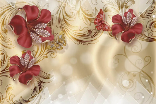 Red jeweled flowers 3D