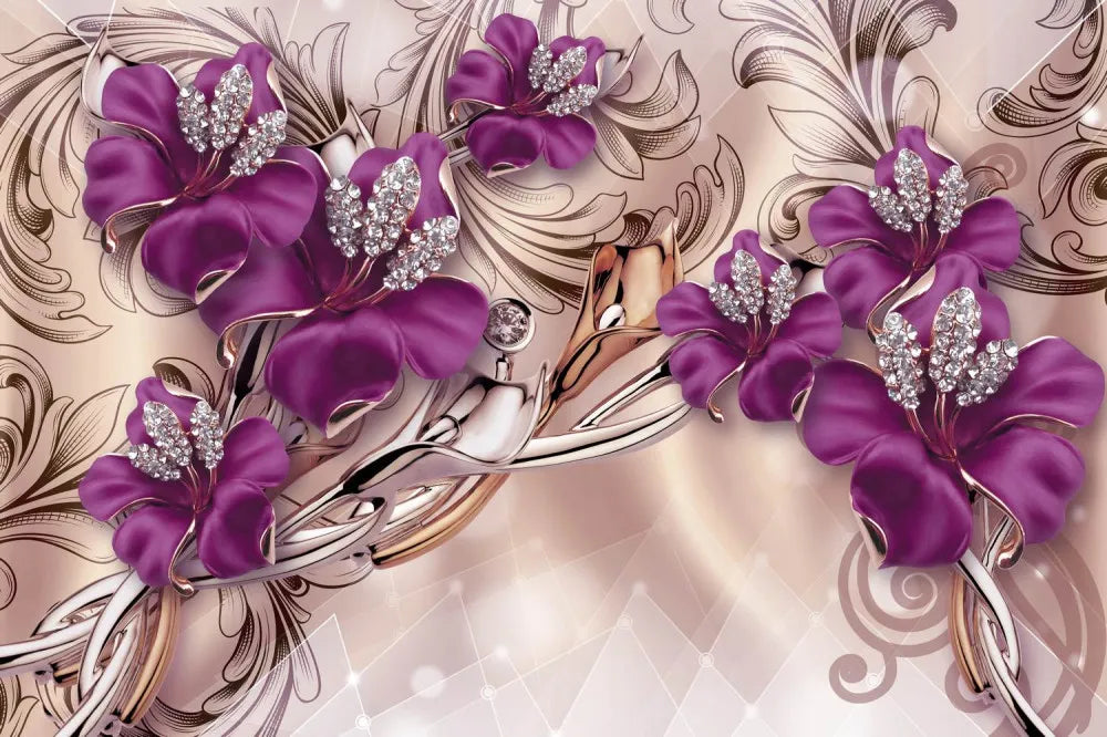 Purple flowers with diamonds 3D