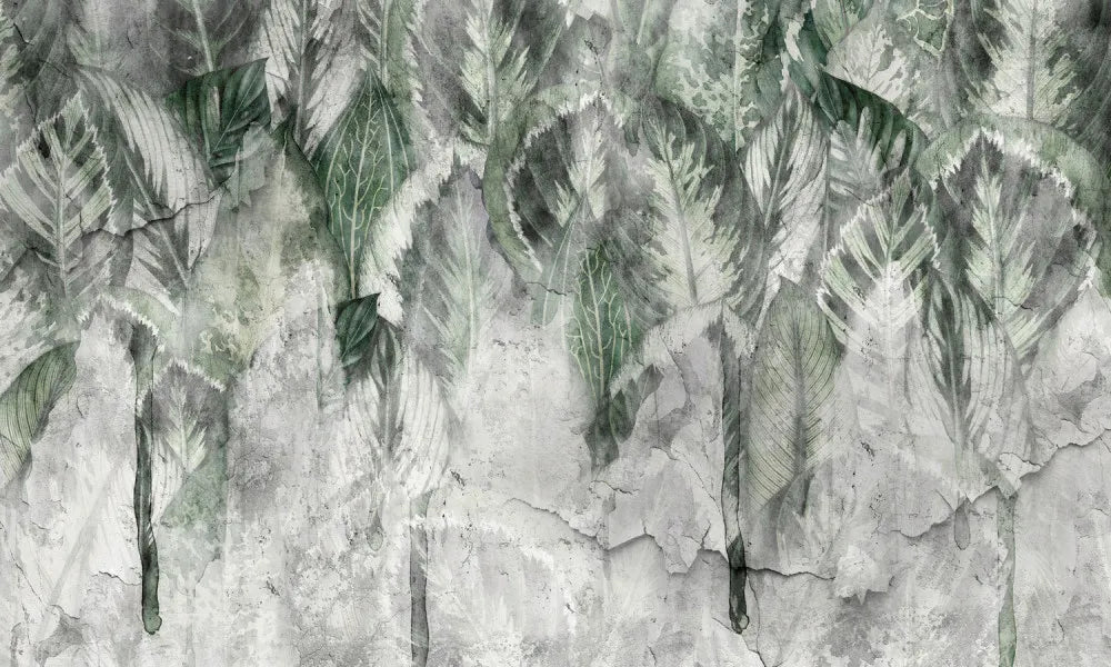 The textured leaves on the wall