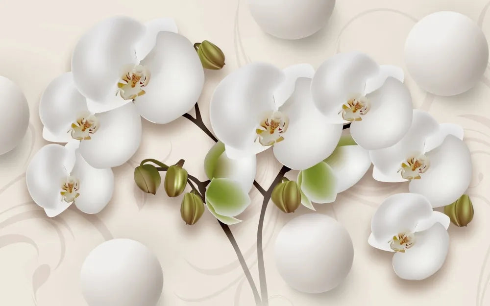 Hand drawn orchids and spheres