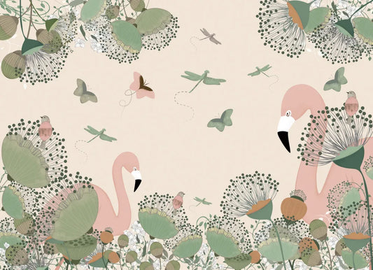 Flamingo and flowers pattern
