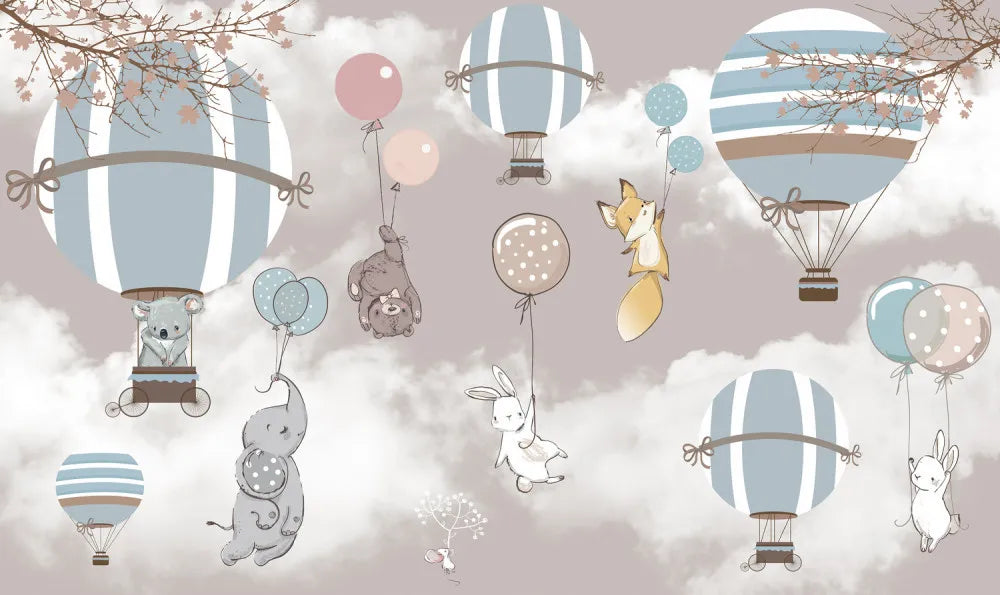Animals and balloons in the sky