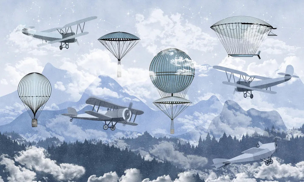 Planes and balloons in the clouds