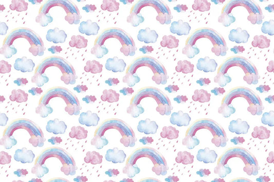 Clouds and a rainbow, watercolor