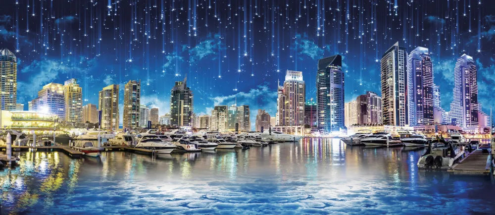 Skyscrapers and starry sky