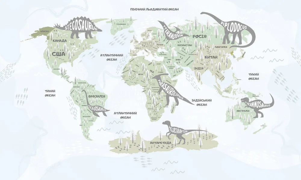 World map with dinosaurs, UKR