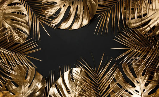 Golden leaves on a black background