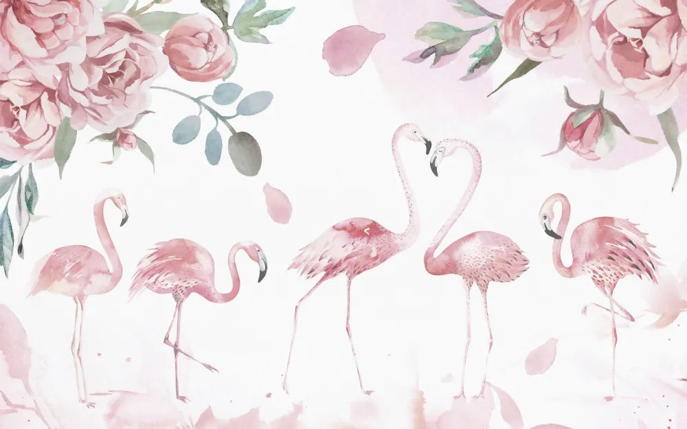 Pink flamingos in flowers