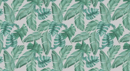 Tropical leaves on gray background