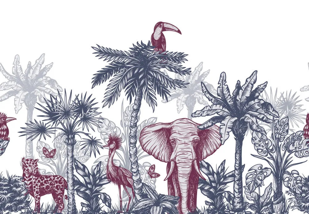 African animals and birds in the tropics
