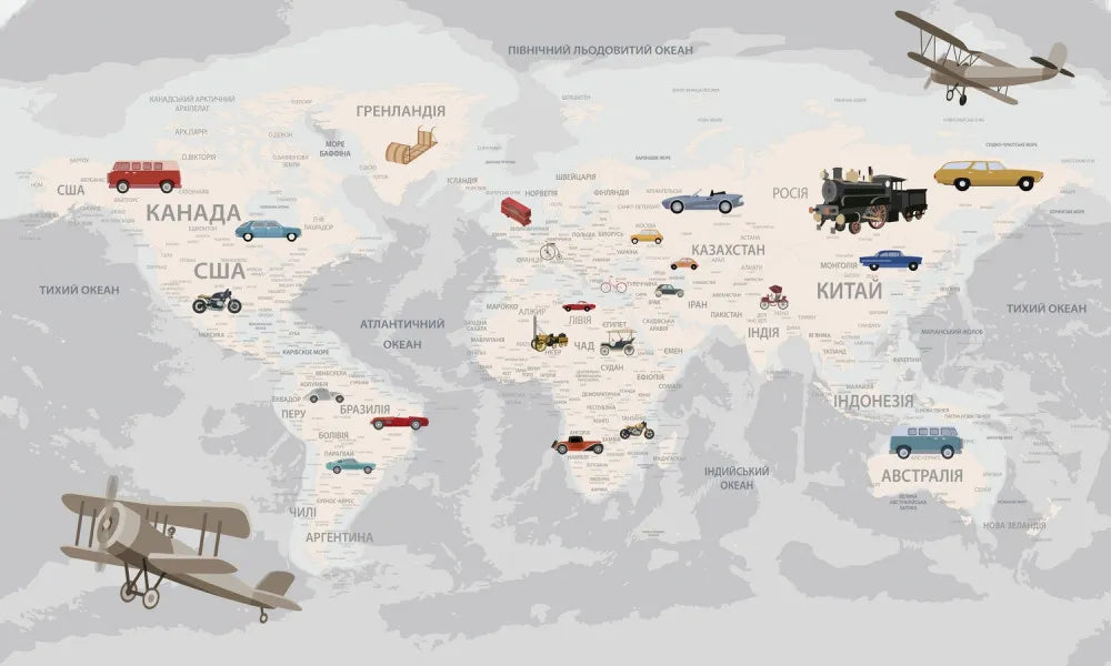 World map with transport
