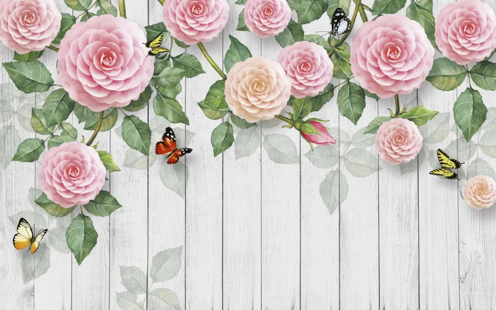 Blooming flowers on wooden background