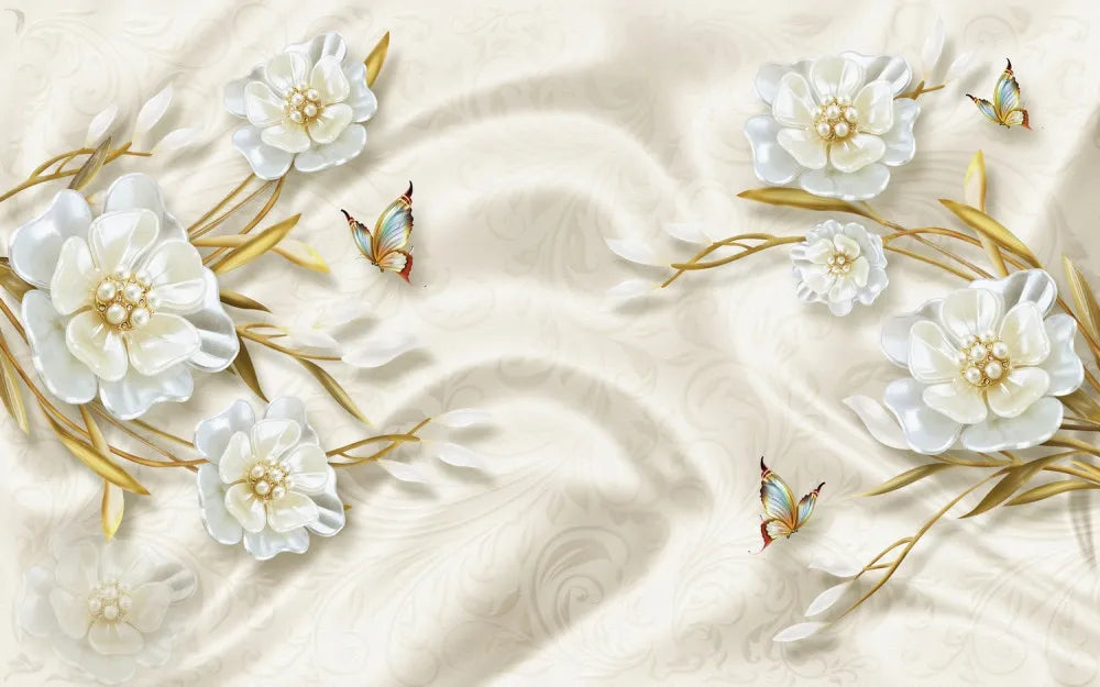 White jeweled flowers 3D