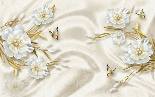 White jeweled flowers 3D