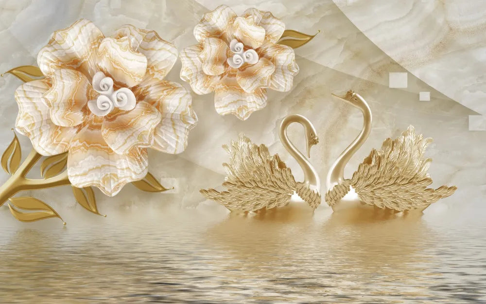 Marble colors with gold swans 3D