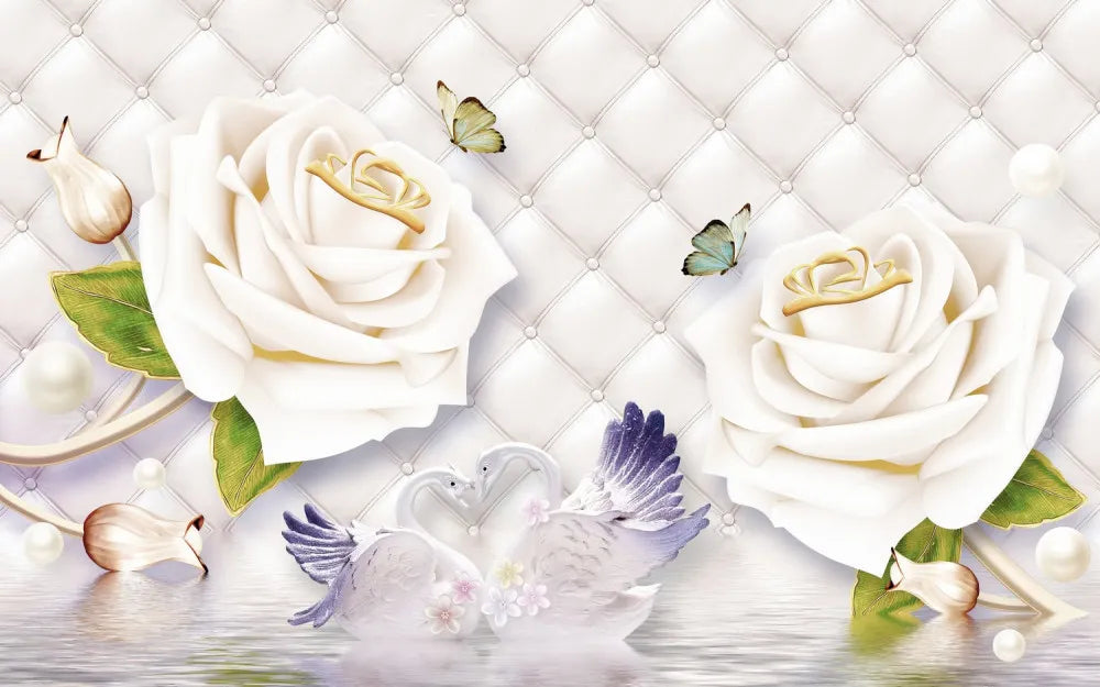 White roses with swans 3D