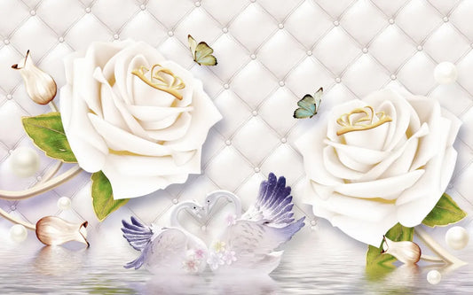 White roses with swans 3D