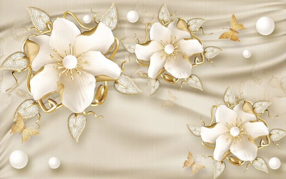Golden flowers on fabric 3D