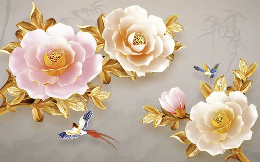 Tea roses with birds of Paradise 3D