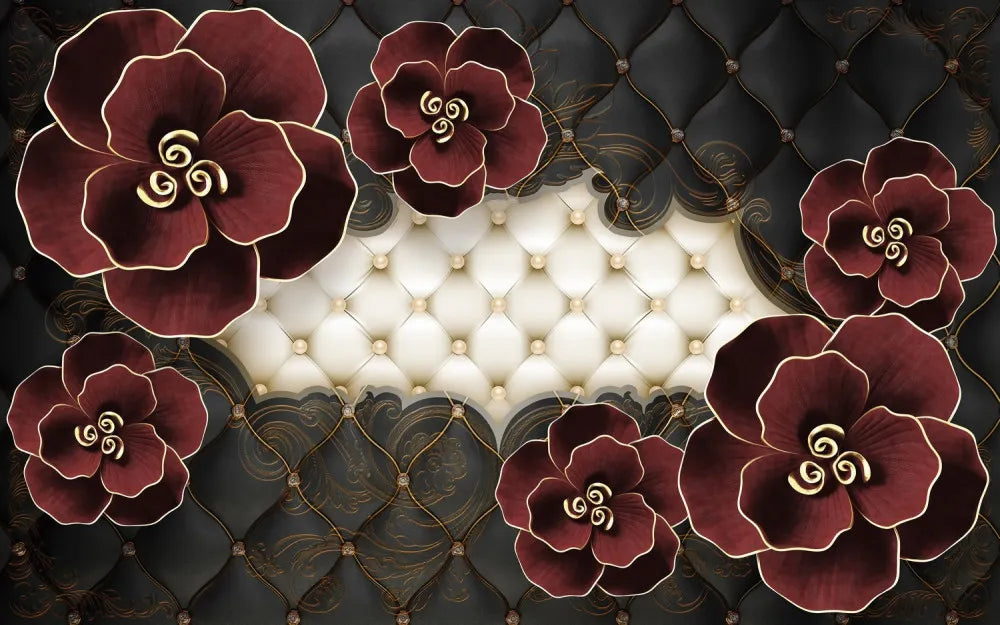 Velvet flowers with pearl 3D