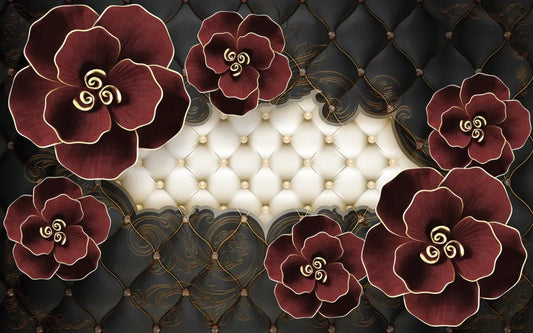 Velvet flowers with pearl 3D