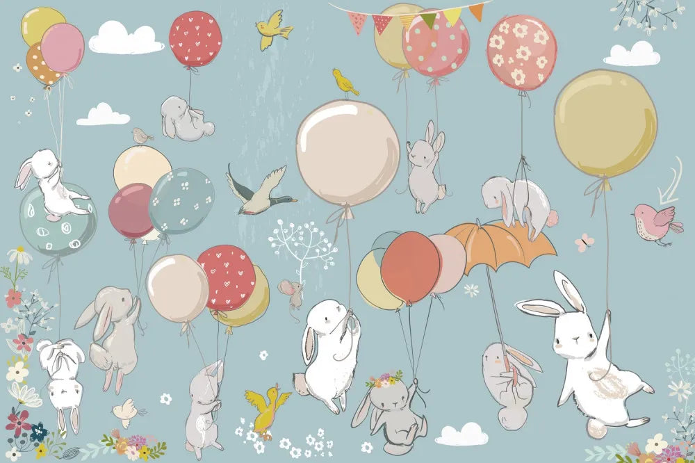 Wonderful baby rabbits on balloons