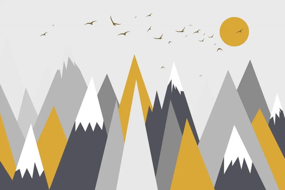 A flock of birds in the mountains