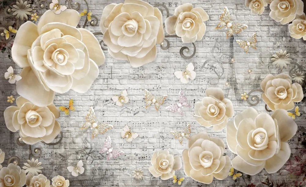 Butterflies on cream roses