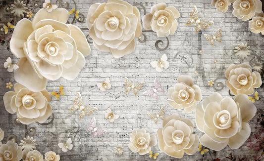 Butterflies on cream roses