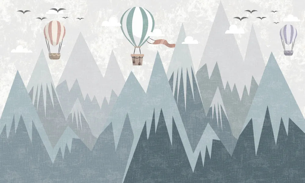 Hot air balloons in the mountains