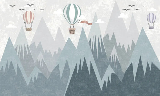 Hot air balloons in the mountains