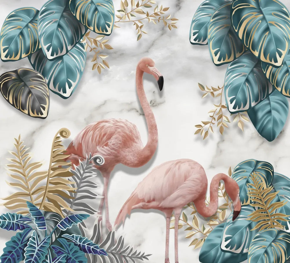 Flamingo on white marble 3D