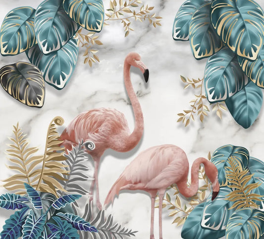 Flamingo on white marble 3D