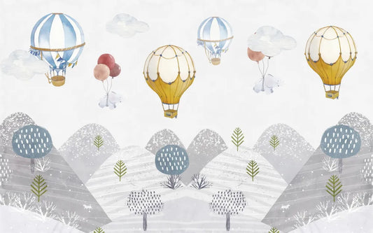 Colorful balloons over the mountains