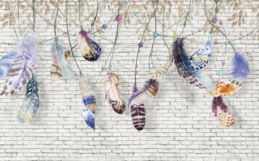 Motley feathers on the wall