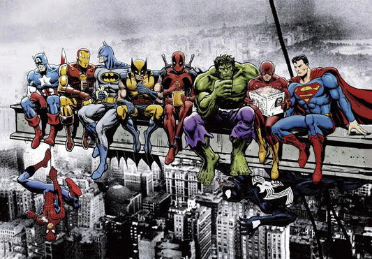 Superheroes on a skyscraper