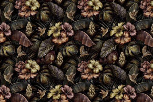 Tropical flowers with birds