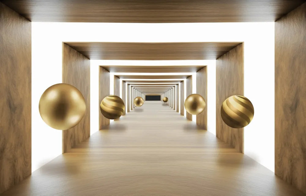 Golden balls in the tunnel 3D