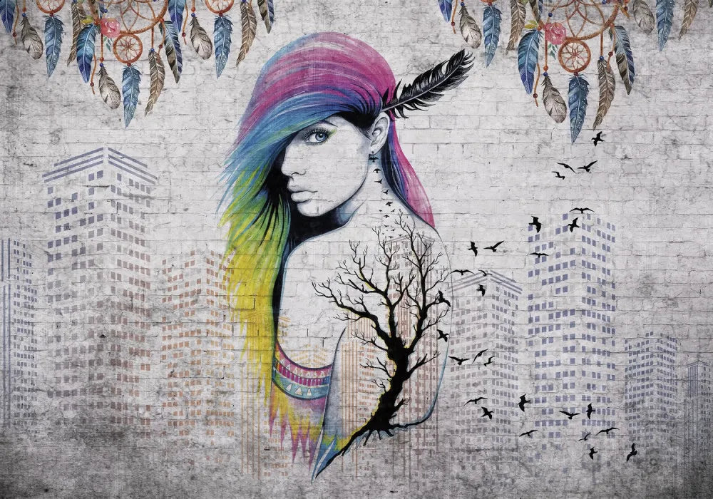 Portrait of a girl on the wall