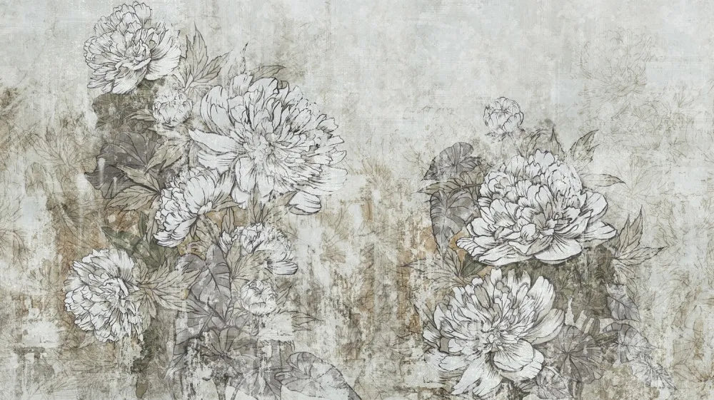 Large peonies, drawing