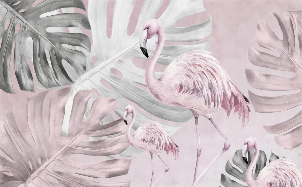 Flamingo and monstera