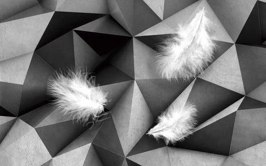 Feathers on a concrete wall 3d